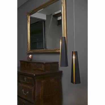 Faro Pluma - hanglamp - Ø 8,2 x 36 cm - 3W LED incl. - zwart en goud