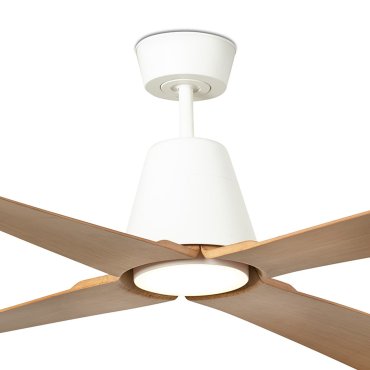 Faro Typhoon - plafondventilator met licht en afstandsbediening - Ø 127 cm - 19W LED incl. - IP44 - wit en maple