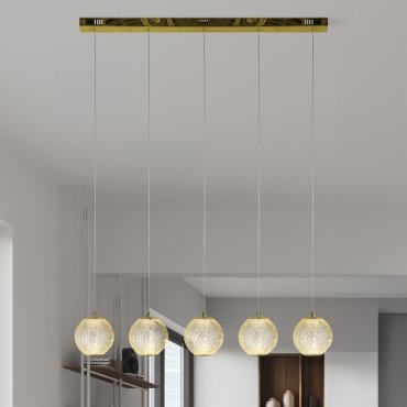 Searchlight Allure - hanglamp - 100 x 150 cm - 21W dimbare LED incl. - satijn messing en transparant