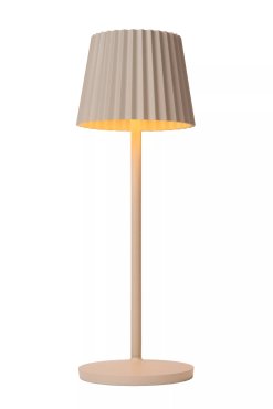 Lucide Justine - draadloze buiten tafellamp met laadstation - Ø 13,5 x 38 cm - 2W dimbare LED incl. - IP54 - beige