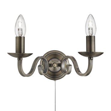 Searchlight Richmond - wandverlichting met trekschakelaar - 30 x 16 cm - antiek messing