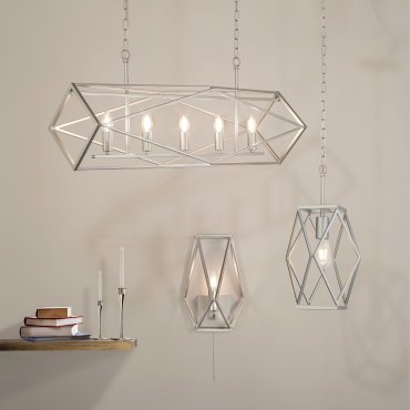 Searchlight Chassis - hanglamp - 25 x 25 x 95 cm - satijn zilver