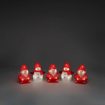 Konstsmide kerstverlichting - 5 decoratieve sneeuw- en kerstmannen - 7 x 13 x 400 cm - IP44 - rood en wit