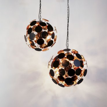 Searchlight Discus - hanglamp - Ø 47 x 135 cm - zwart en goud