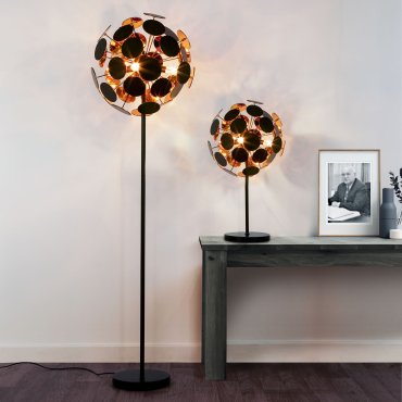 Searchlight Discus - tafellamp - Ø 48 x 65 cm - zwart en goud