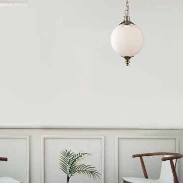 Searchlight Avalon - hanglamp - Ø 25 x 100 cm - opaal wit en antiek messing