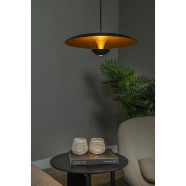 Lucide Kenneth - hanglamp - Ø 40 x 170 cm - 12W dimbare LED incl. - zwart en mat goud