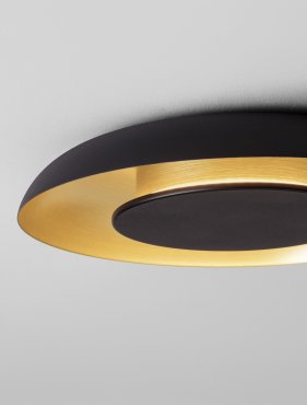 Nova Luce Epos - plafondlamp - Ø 40 x 6 cm - 24W dimbare LED incl. - zandzwart en geborsteld goud