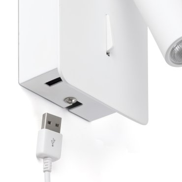 Faro Suau - wandverlichting met schakelaar en USB-poort - 9,5 x 14 x 17 cm - 3W LED incl. - mat wit
