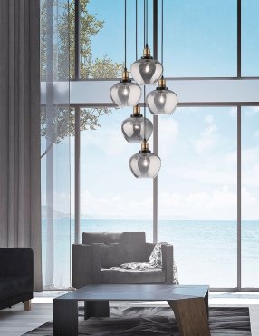 Nova Luce Cedro - hanglamp - Ø 50 x 160 cm - gerookt glas