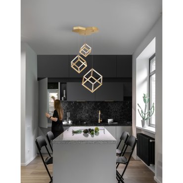 Nova Luce Gabbia - hanglamp - 56 x 48,5 x 156 cm - 110W dimbare LED incl. - goud