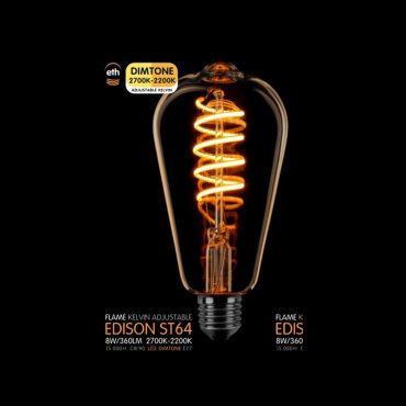 ETH LED Spiral Edison - E27 - dimtone - 6W - 2700K tot 2200K - goud