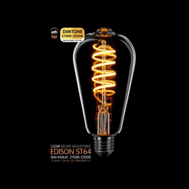 ETH LED Spiral Edison - E27 - dimtone - 8W - 2700K tot 2200K - transparant