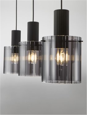 Nova Luce Mirbi - hanglamp - 96 x 18 x 120 cm - zandzwart en rokerig glas