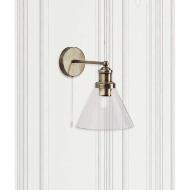Searchlight Pyramid - wandverlichting met trekschakelaar - 19 x 25 cm - antiek messing