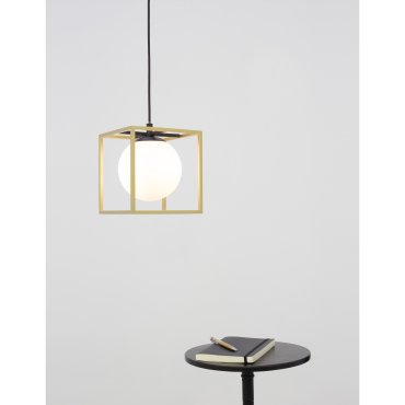 Nova Luce Juliet - hanglamp - 18 x 18 x 120 cm - messing, opaal wit en zwart