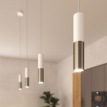 Creative Cables Double Tube - hanglamp 1L - Ø 12,5 x Ø 6 x 190 cm - mat wit en titanium