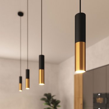 Creative Cables Double Tube - hanglamp 1L - Ø 12,5 x Ø 6 x 190 cm - geborsteld brons en zwart