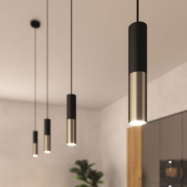 Creative Cables Double Tube - hanglamp 1L - Ø 12,5 x Ø 6 x 190 cm - geborsteld titanium en zwart