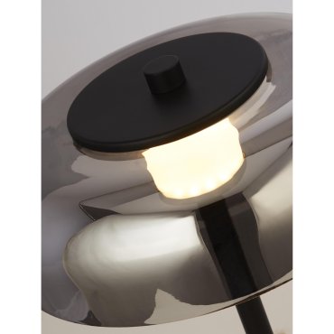 Searchlight Frisbee - tafellamp - Ø 23 x 40 cm - 10W dimbare LED incl. - mat zwart en gerookt glas