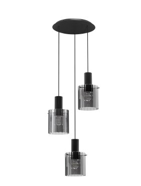 Nova Luce Mirbi - hanglamp - Ø 45 x 150 cm - zandzwart en rokerig glas