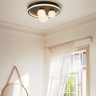 Searchlight Trident - plafondverlichting - Ø 40 x 16 cm - 24W LED incl. - zwart en opaal