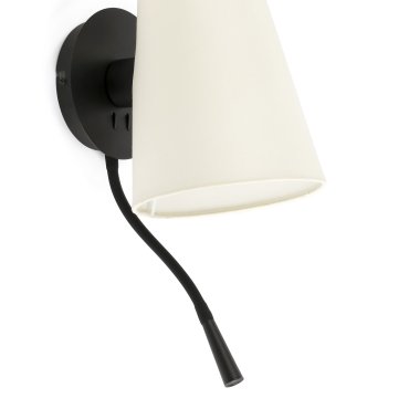 Faro Lupe - wandverlichting met schakelaar - 10 x 25 x 42 cm - 1W LED incl. - beige en zwart