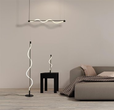 Searchlight Serpent - hanglamp - 101 x 122 cm - 15W dimbare LED incl. - zwart en opaal