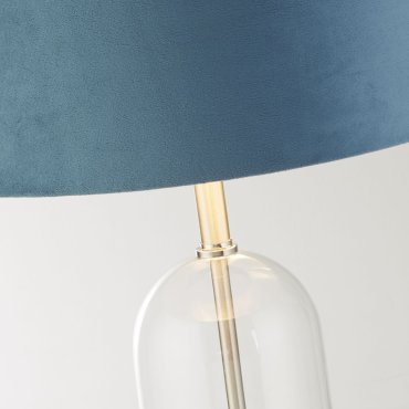 Searchlight Oxford - tafellamp - Ø 38 x 51 cm - satijn nikkel, zilver en blauwgroen