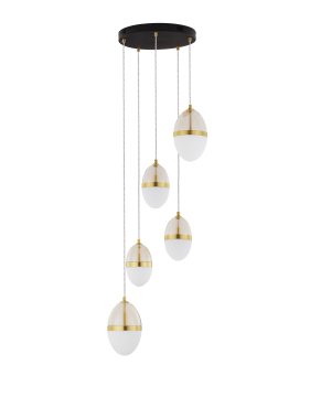 Nova Luce Egna - hanglamp - Ø 45 x 120 cm - 59W LED incl. - opaal, cognacglas, goud en zwart