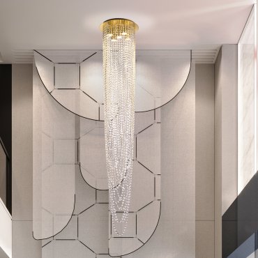 Searchlight Swoop - hanglamp - Ø 35 x 180 cm - satijn messing en transparant