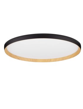 Nova Luce Vomos - plafondlamp - Ø 60 x 7 cm - 55W dimbare LED incl. - zandzwart en hout