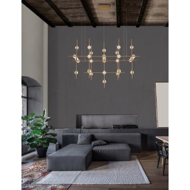 Nova Luce Atomo - hanglamp met afstandsbediening - 106 x 58,5 x 150 cm - 30 x 2,4W dimbare LED incl. - goud