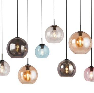 Searchlight Mardi Gras II - hanglamp - 151 x 150 cm - mat zwart en gekleurd glas