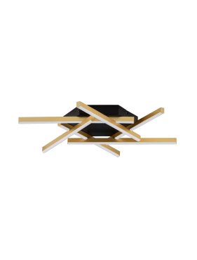 Nova Luce Antama - plafondlamp -  60 x 7,5 x 60 cm - 43W dimbare LED incl. - zandzwart en goud
