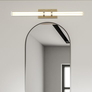 Searchlight Parma - spiegellamp - 47 x 6 cm - 10W LED incl - IP44 - satijn messing en transparant