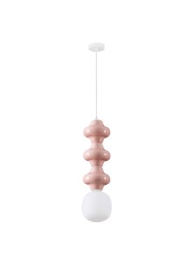 Nova Luce Clio - hanglamp - Ø 18 x 240 cm - roze en opaalglas