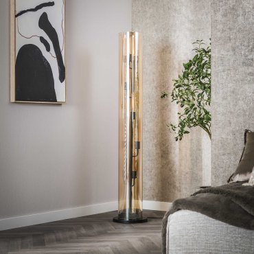 Vico Tube Amber Glass - vloerlamp - 	Ø 20 x 153 cm - zwart