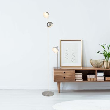 Searchlight Tully - staanlamp - 142 cm - 2 x 6W dimbare LED incl. - satijn zilver