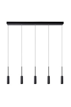 Lucide Tubule - hanglamp 5L - 101 x 8 x 169 cm - 5 x 7W LED incl. - zwart