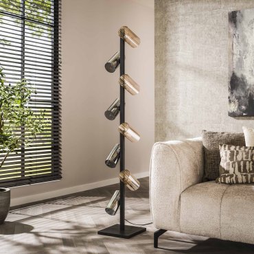 Vico Cylinder Mixed Glass - vloerlamp - 175 cm - zwart