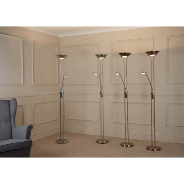 Searchlight Mother &amp; Child - staanlamp met leeslamp - Ø25,4 x 180 cm - 15,5W + 5W dimbare LED incl. - chroom