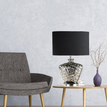 Searchlight Network - tafellamp - 42 cm - zwart en chroom