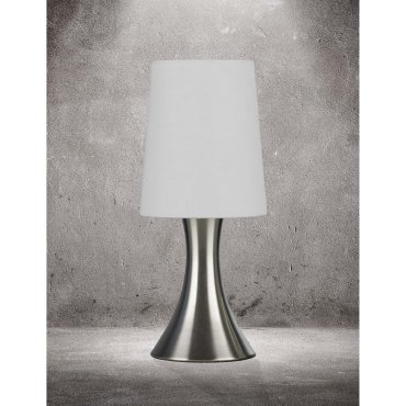 Searchlight Touch - tafellamp - 29,5 cm - 3 stappen dimbaar - satijn zilver en wit
