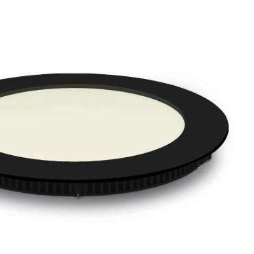 ONE Light Round Recessed Panel - inbouw plafondverlichting - Ø 17,3 x 2,2 cm - 12W LED incl. - IP40 - zwart - warm witte lichtkleur