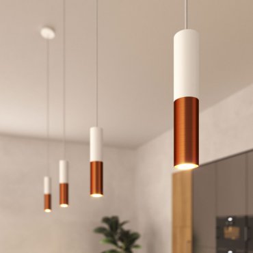 Creative Cables Double Tube - hanglamp 1L - Ø 12,5 x Ø 6 x 190 cm - geborsteld koper en wit