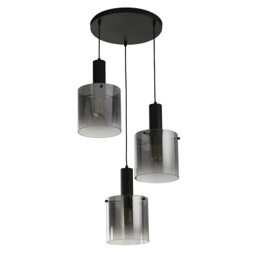 Searchlight Sweden - hanglamp - Ø 47 x 150 cm - mat zwart en gerookt glas