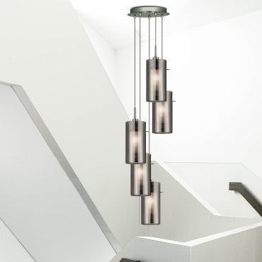 Searchlight Duo 2 - hanglamp - Ø 28 x 120 cm - gerookt en matglas