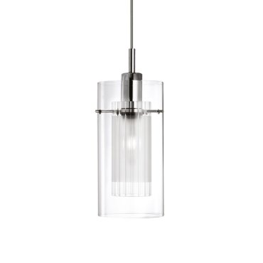Searchlight Duo 1 - hanglamp - Ø 13 x 100 cm - chroom en bevroren glas