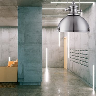 Searchlight Industrial Pendants - hanglamp - Ø 39 x 150 cm - satijn zilver